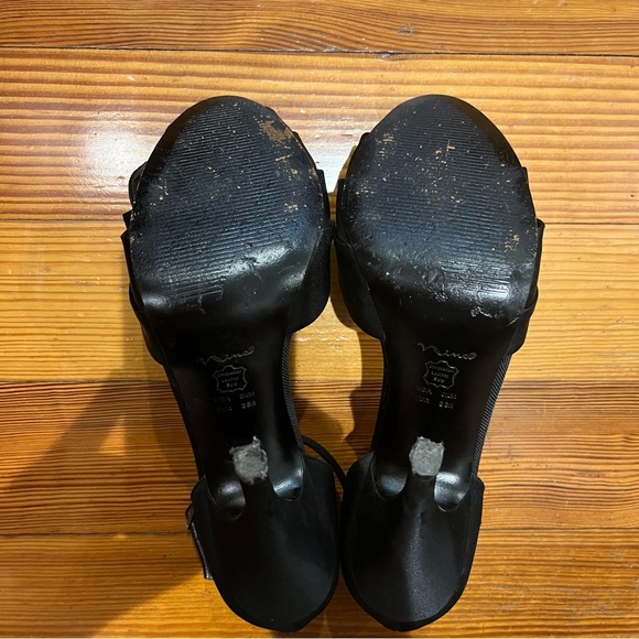 Nina Heels Black Open-Toed Peep Toe Satin Bow Heels Sz 8.5 EUC w/ Ankle Strap - Picture 6 of 9